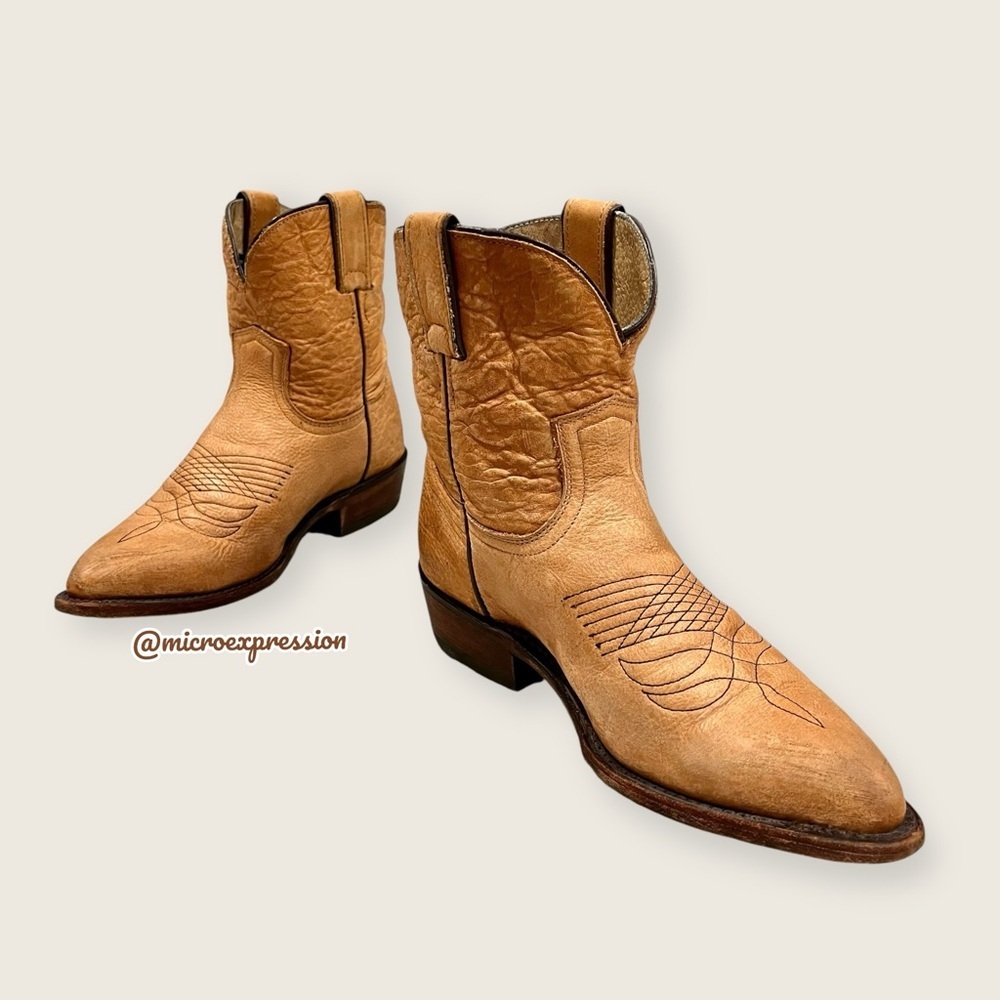 $379 Frye Billy Pull On Sunflower Tan/Beige Distressed Leather Cowboy Short Boot - Picture 8 of 15